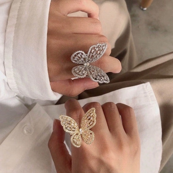 New Charming Charlie Butterfly Statement Ring ~ CZ Crystal Butterfly Cocktail - Picture 7 of 15